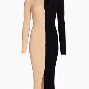 STAUD Black and Tan Long Sleeve Dress